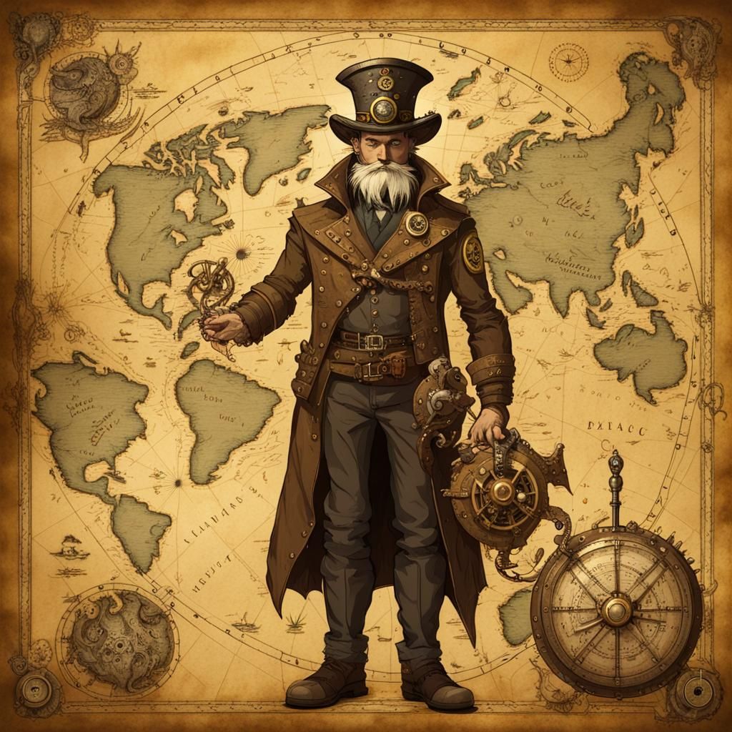 Steampunk Captain with Monster Map