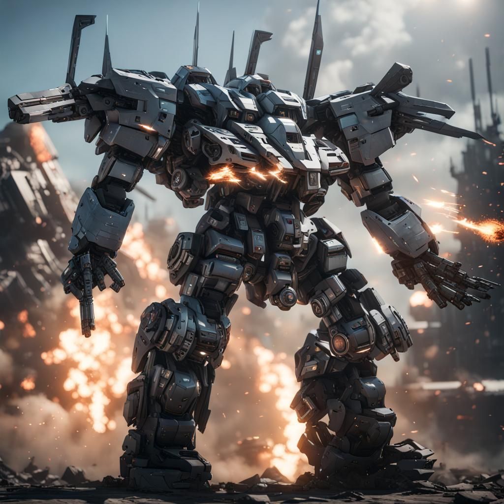 Armored Core 6 Mech in Dramatic Sci-Fi Scene