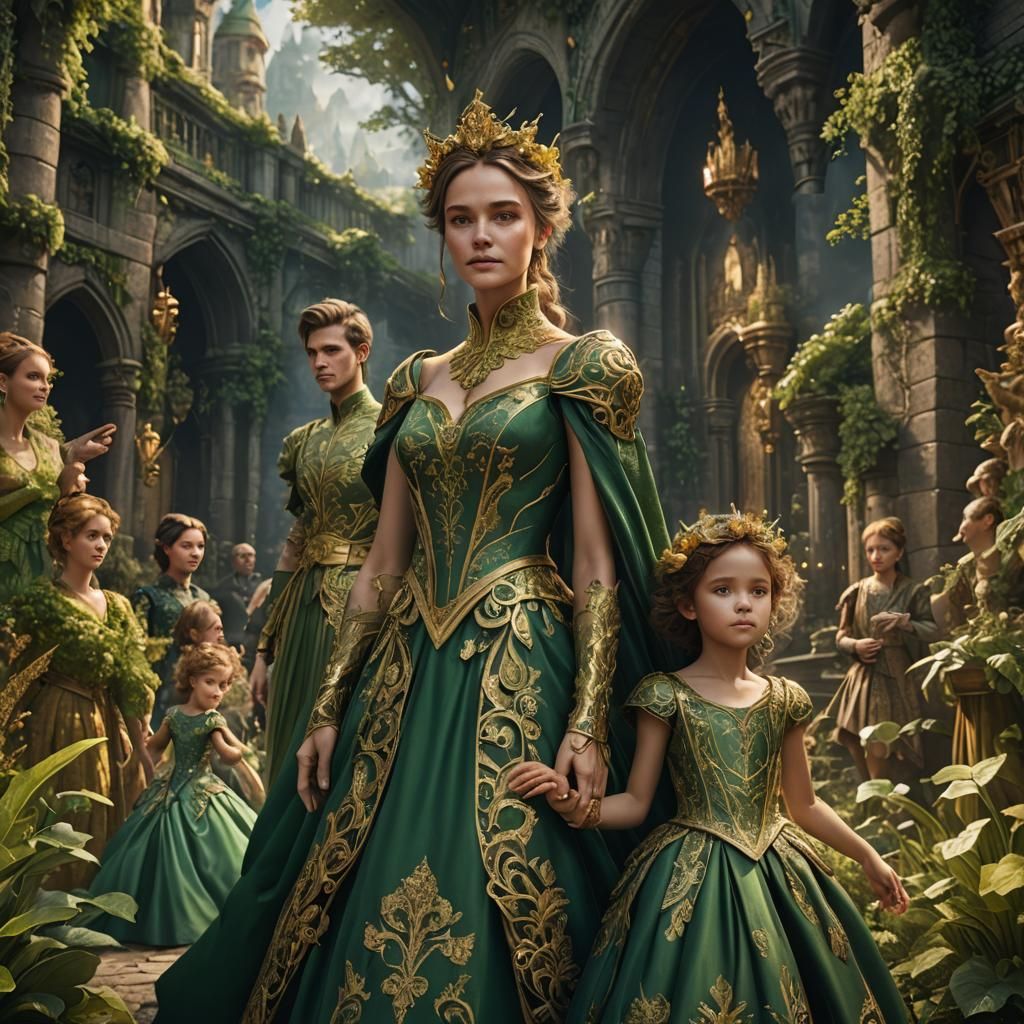 Family Life in Green and Gold: Realistic Matte Painting