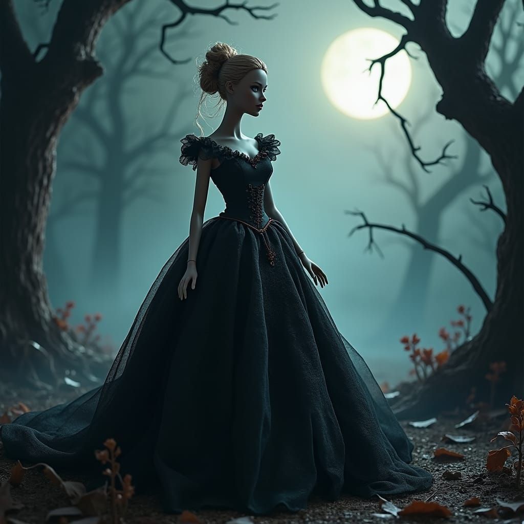 Victorian Sleepy Hollow Barbie in Eerie Forest
