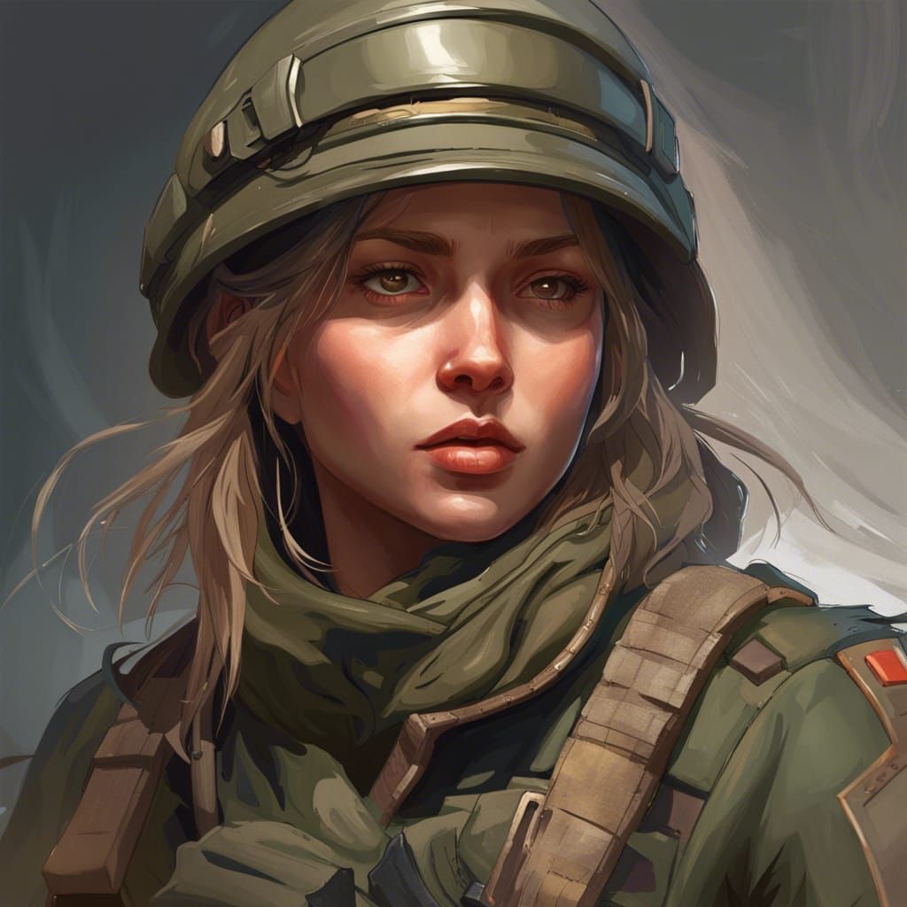 Hyperdetailed Portrait of a Woman Soldier