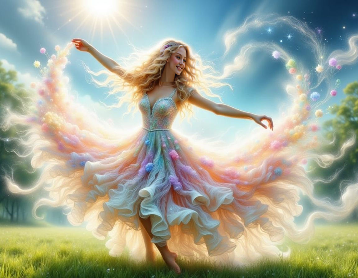 Ballerina Woman Transforms Into Swirling Mist Flower