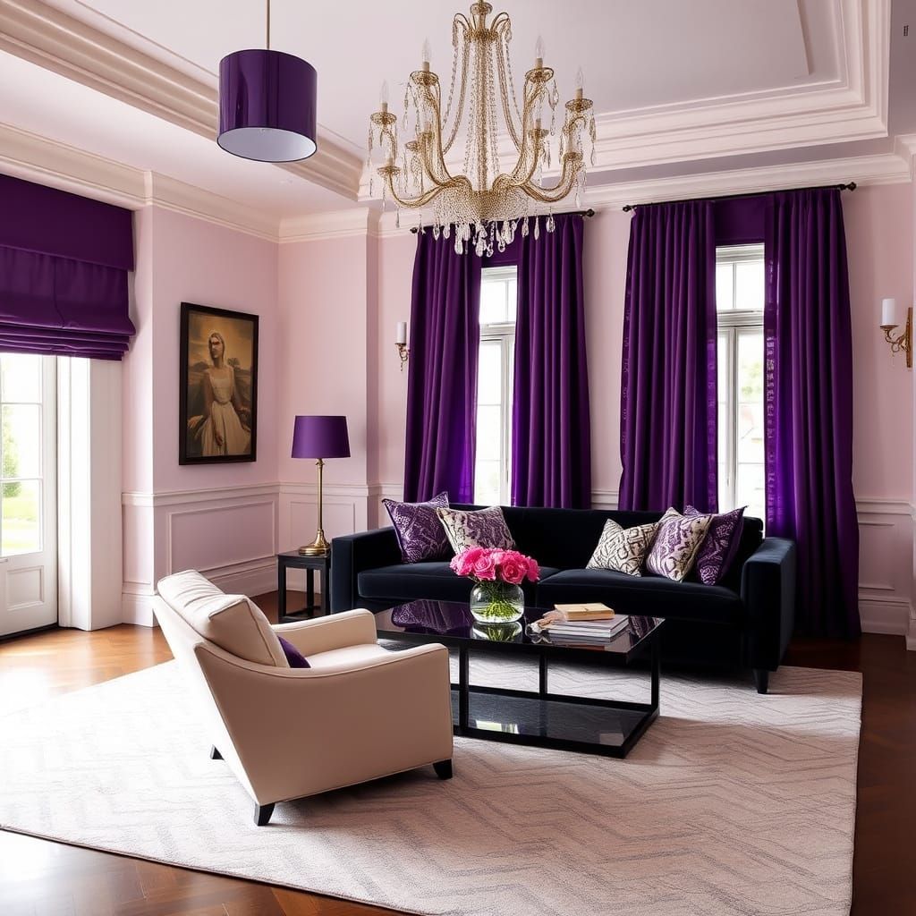 Serene Bohemian Living Room with Plush Chair and Purple Acce...