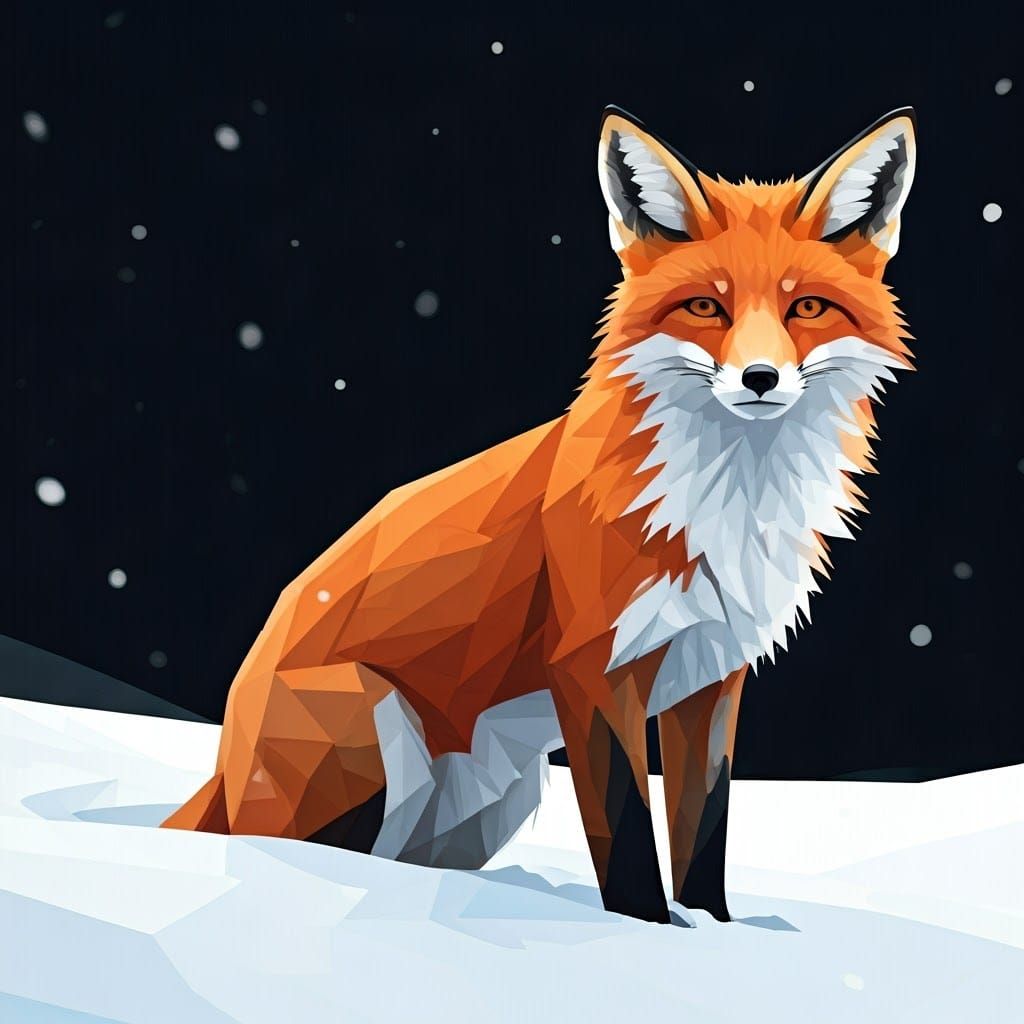 Fox in Snow: Geometric Abstraction Art