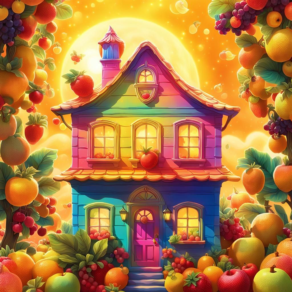 Enchanted Fruit House Home to Fairies in Digital Art
