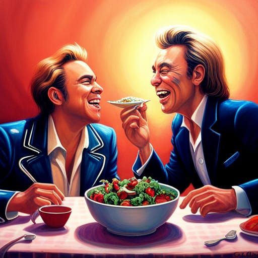 Hyperrealistic Siegfried and Roy Eating Salad