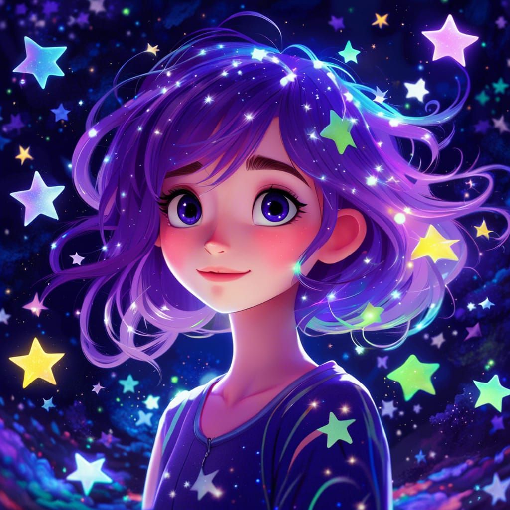 Purple Synthwave Portrait of a Woman with Streaked Hair