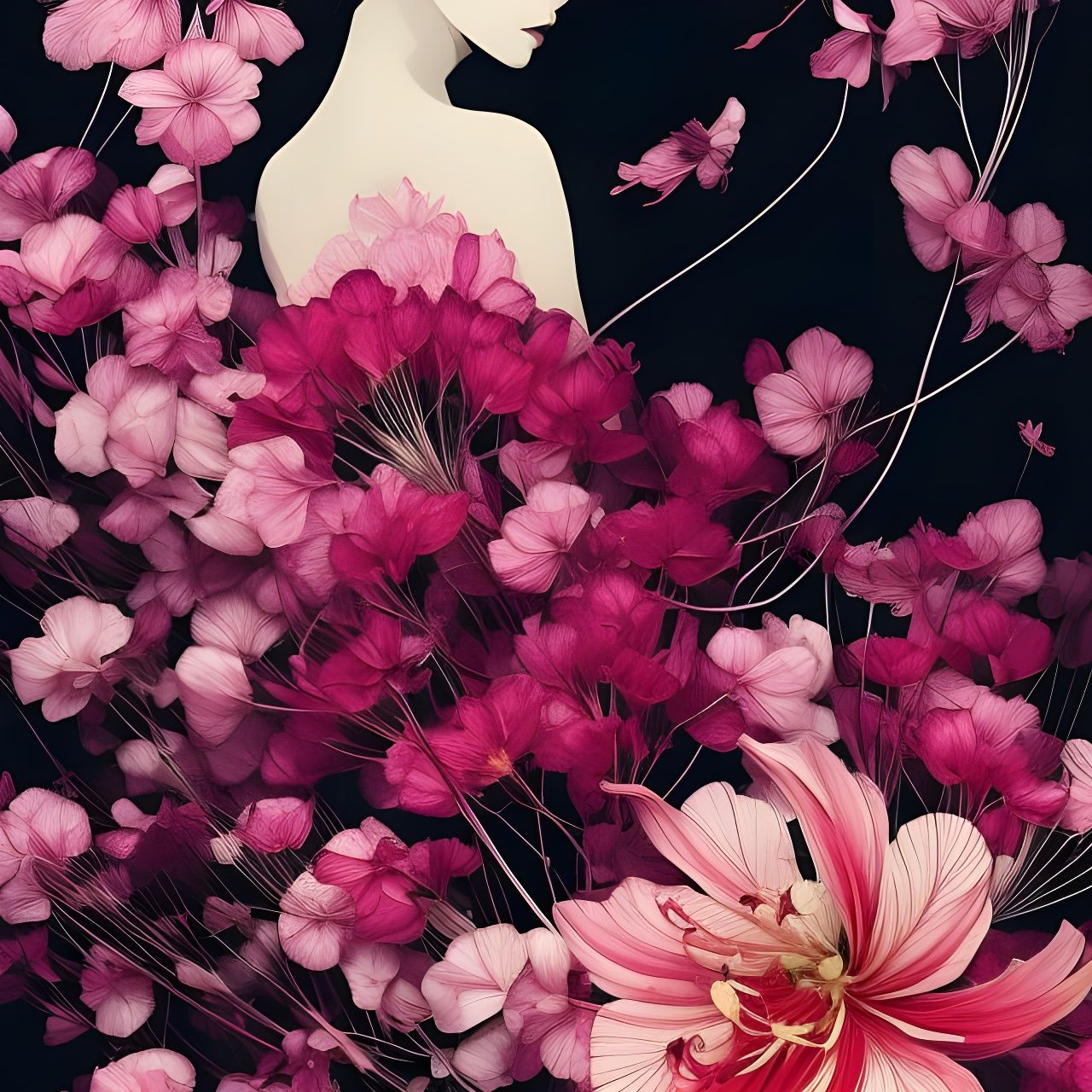 Hyperdetailed Lycoris Flower Collage in Dual Color Scheme