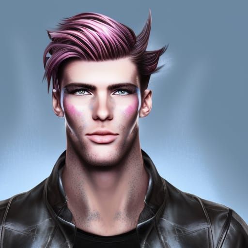 Heavenly Male Portrait with Pink Highlights in Splash Art