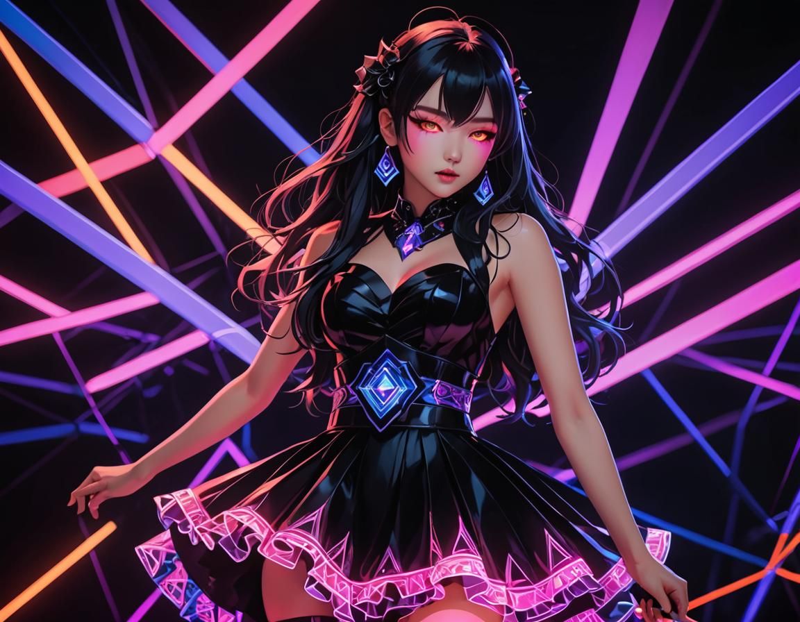 Neon Goth Dress in Anime Style
