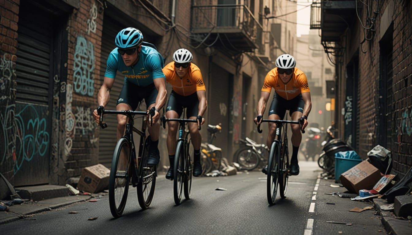 Fixie Cyclist Rivals a Tour De France Athlete in a Narrow Al...