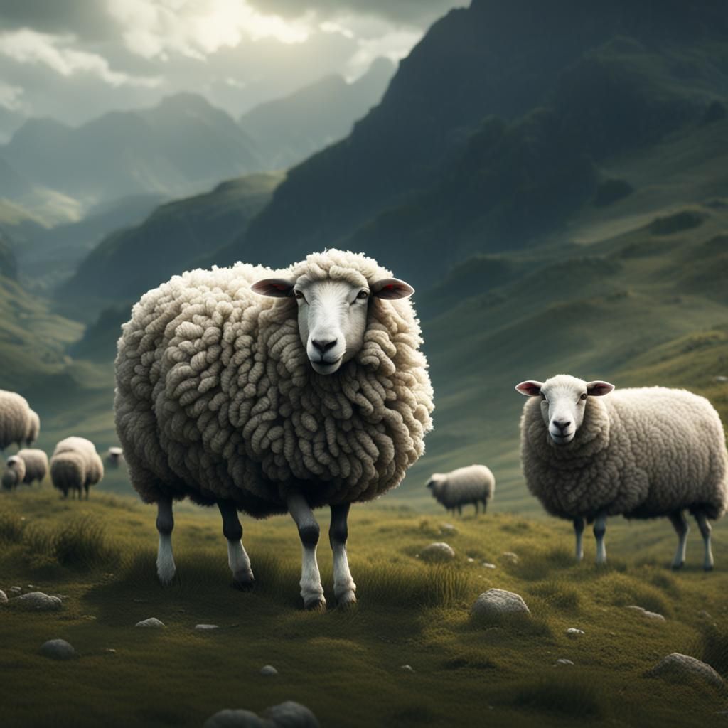 Cinematic Close-Up of Sheep in Digital Painting Style