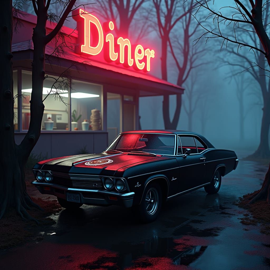 1967 Chevrolet Impala Under Neon Lights
