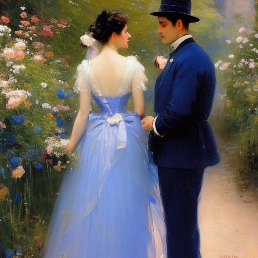 Couple in Garden: Anime Impressionism