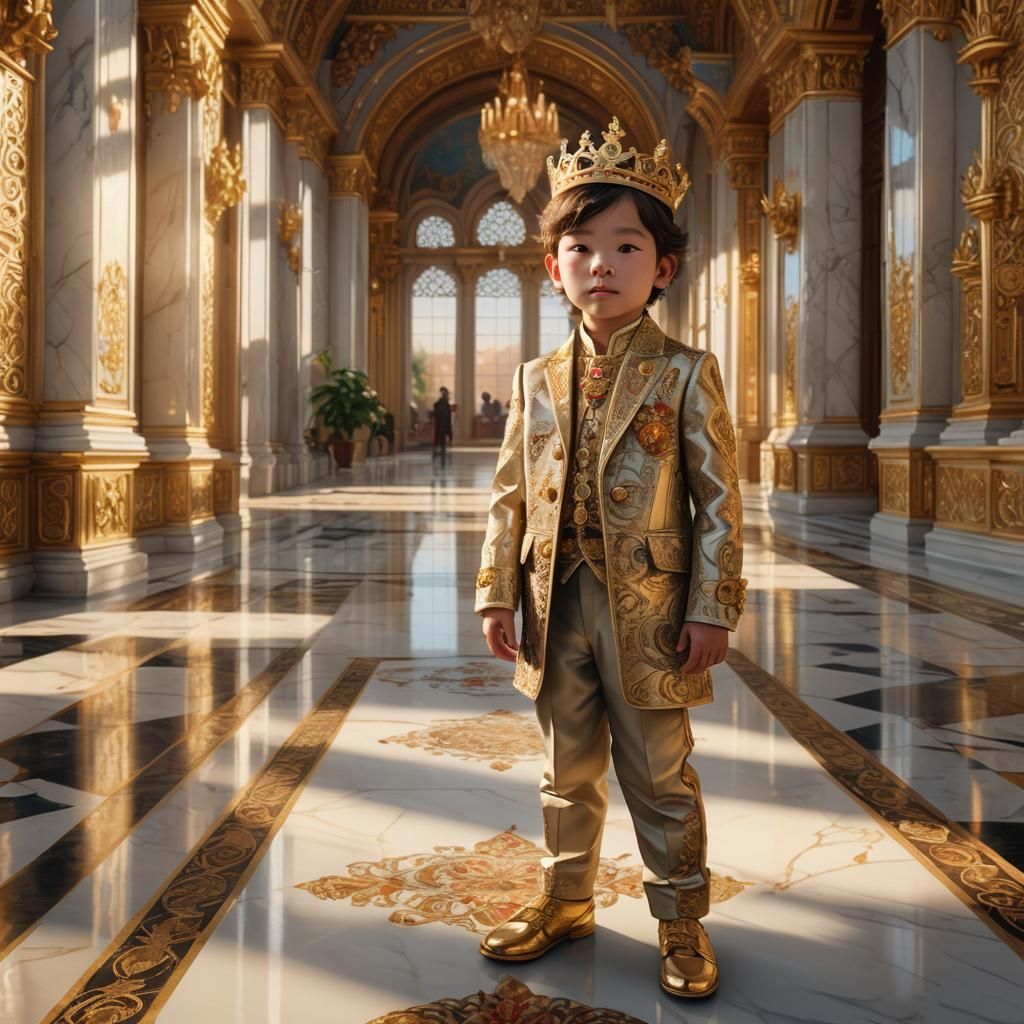 Child Leader in Palace: Hyper-realistic Digital Art