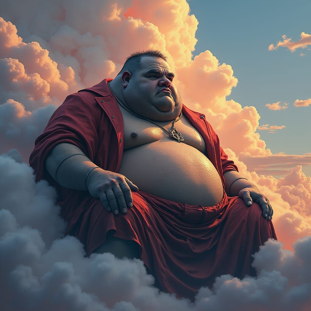 Majestic Obese Figure in Fantasy Landscape