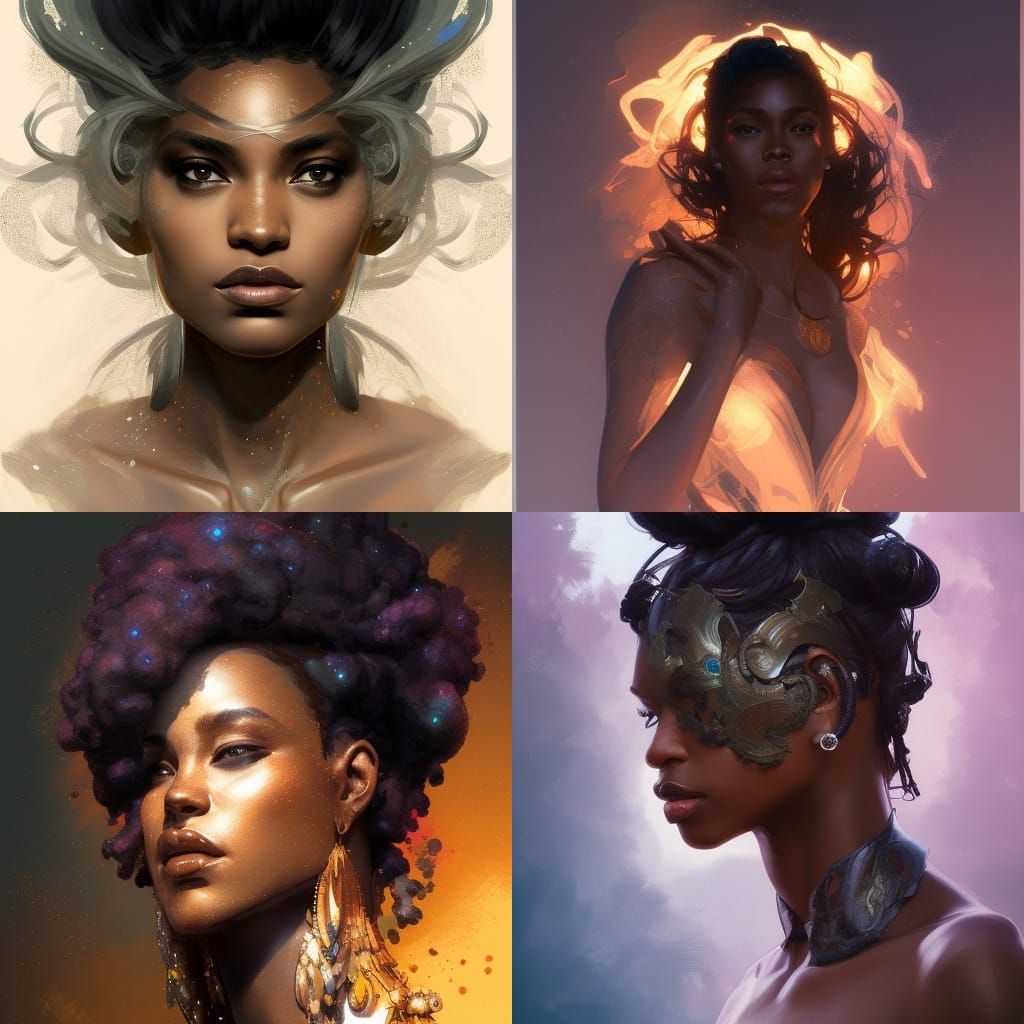 Black Goddess Portrait in Hyperdetailed Art Nouveau Style