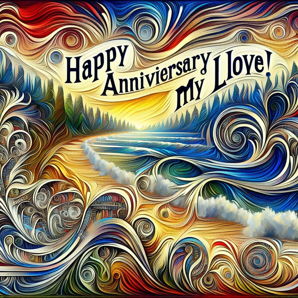 Impressionist Anniversary Painting with Abstract Fractals