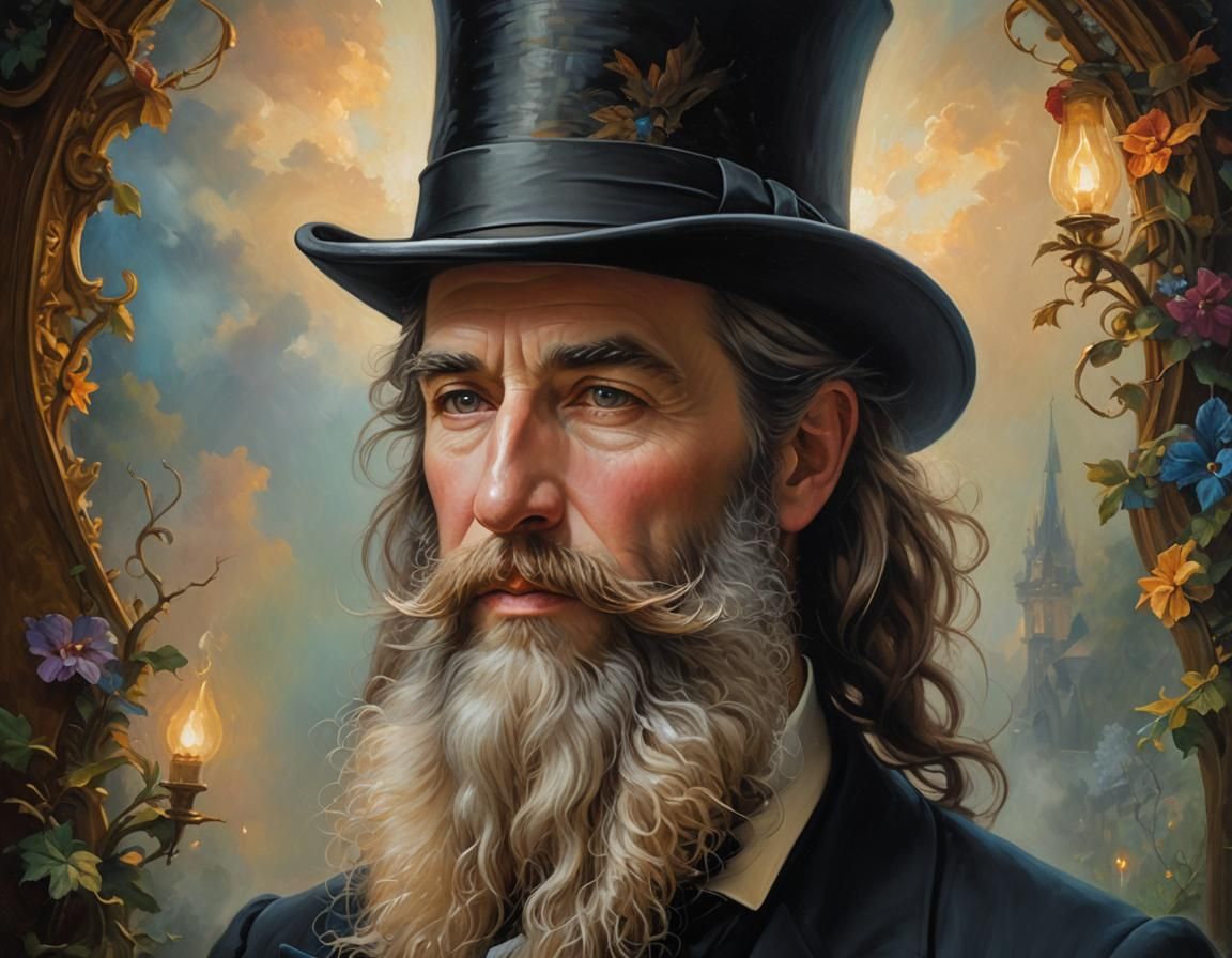 Mystical Man with Top Hat as Impasto Oil Painting