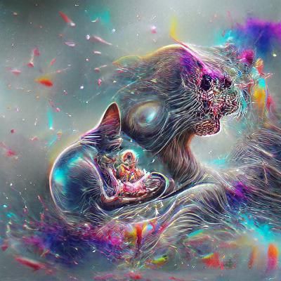 Cat Eating Mother: Holographic Astral Illustration