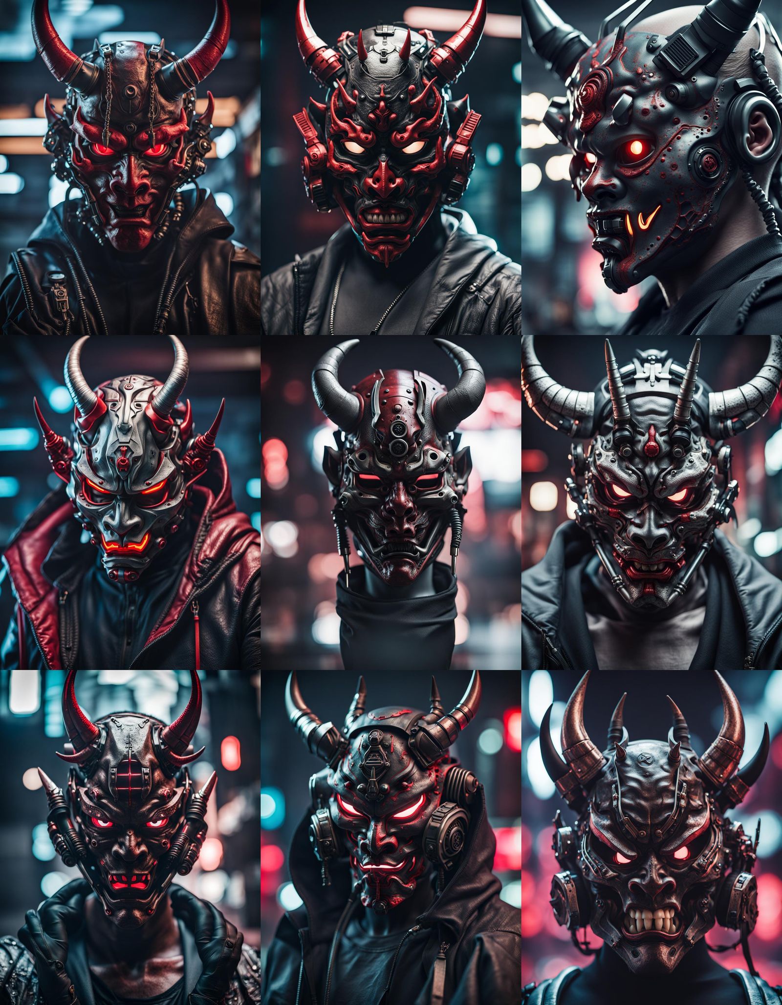 Cyberpunk Cyborg with Oni Hannya Mask