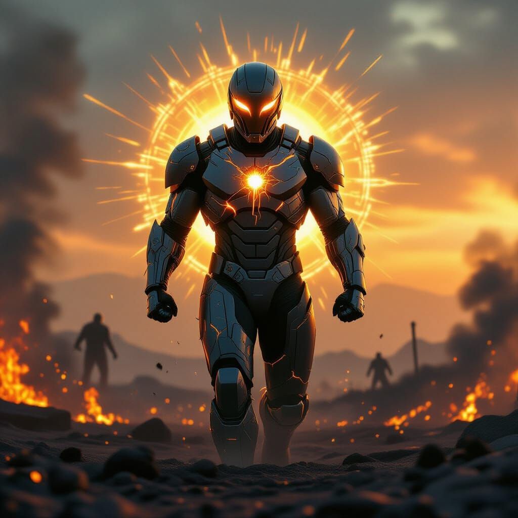 Futuristic Superhero with Solar Aura