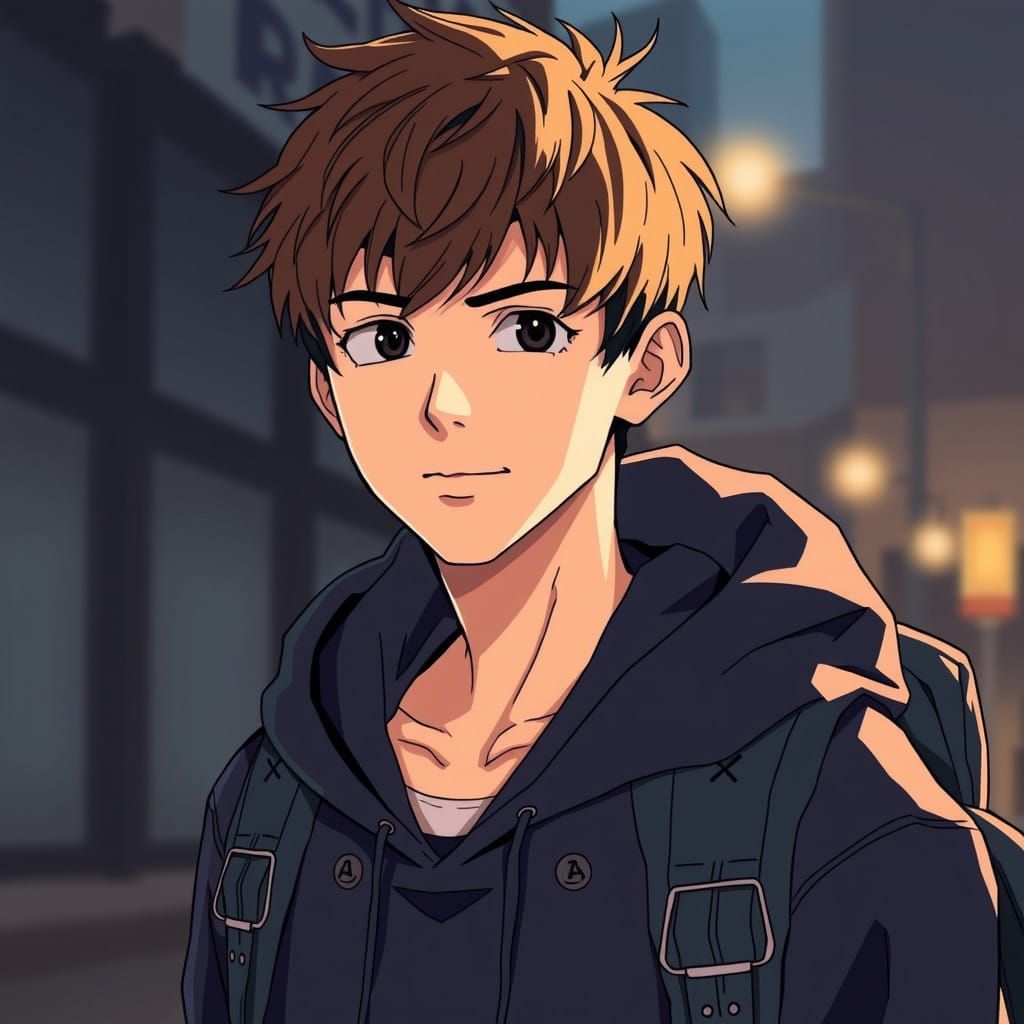 Mysterious Teen Hero in Manga-Inspired Style