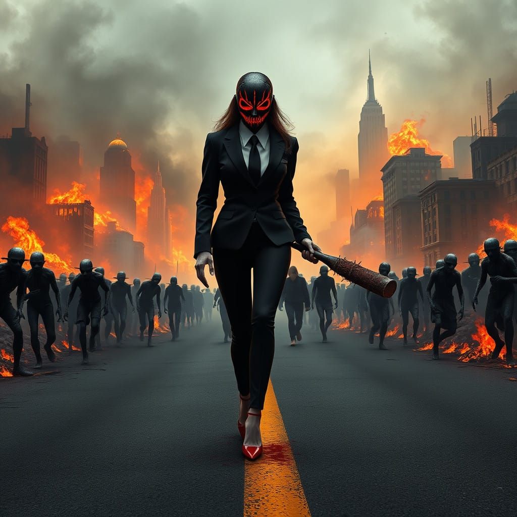 Cyberpunk Mafia Boss Walks Through Apocalypse