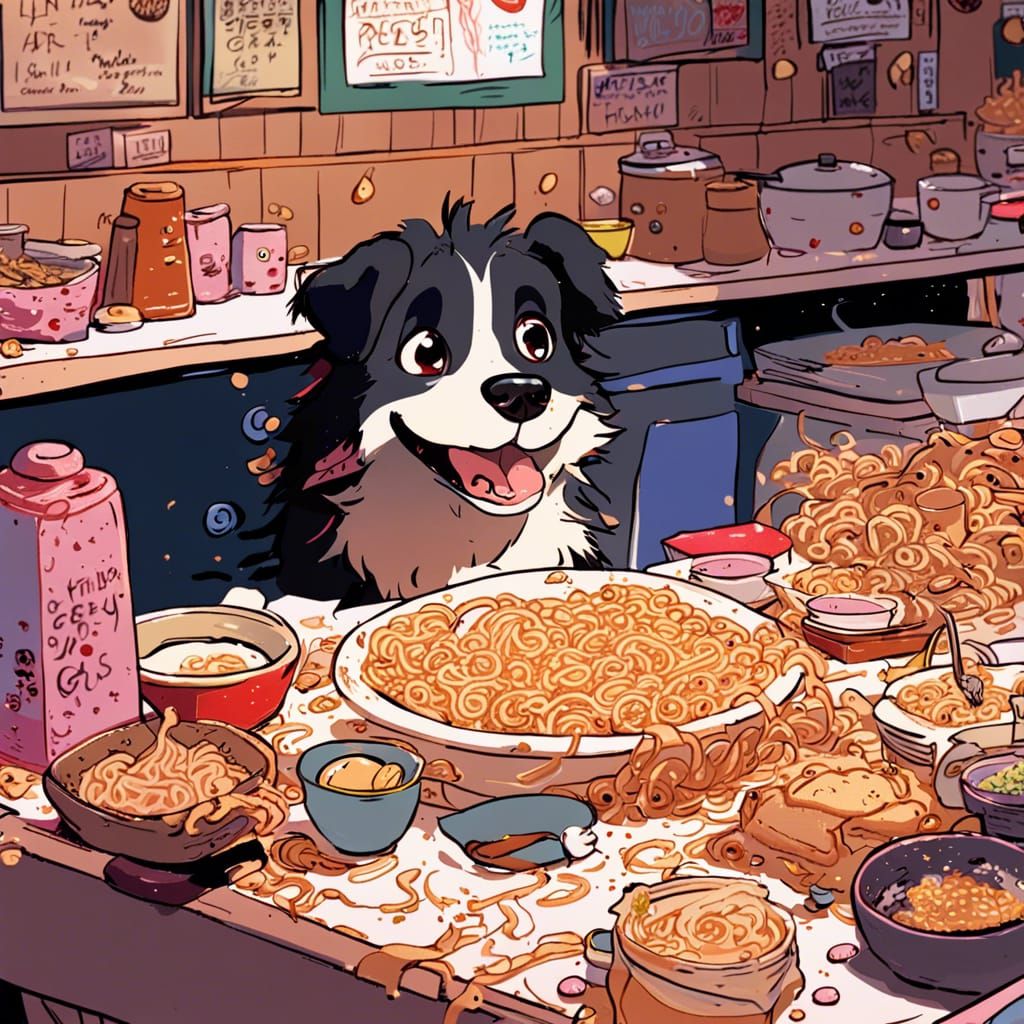 Dog's Ramen Shop Mess in Anime Style