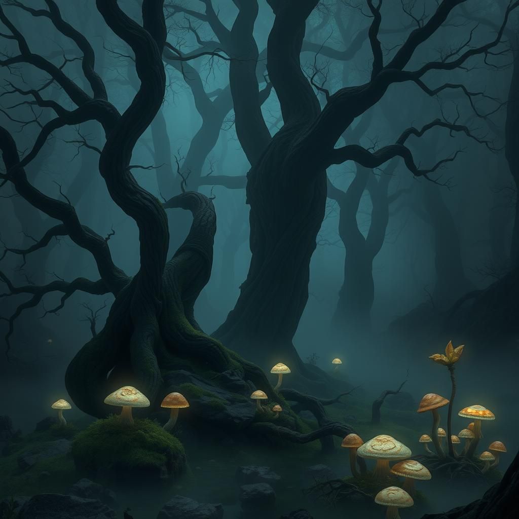 Enchanted Forest with Luminescent Mushrooms