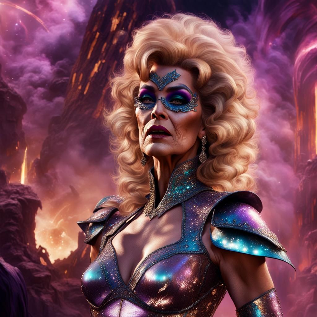 Elderly Transvestite as Barbarella in Digital Art Style
