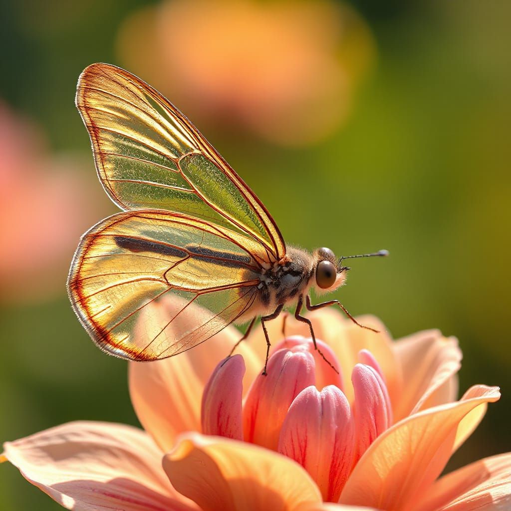 Glasswinged Butterfly on Blooming Flower, Photorealistic