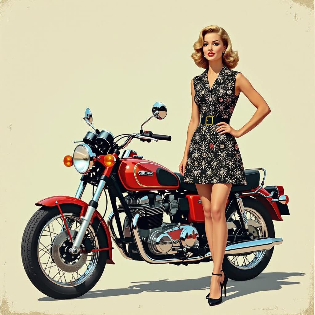 1970s Fashion Ad: Motorcycle & Vintage Style