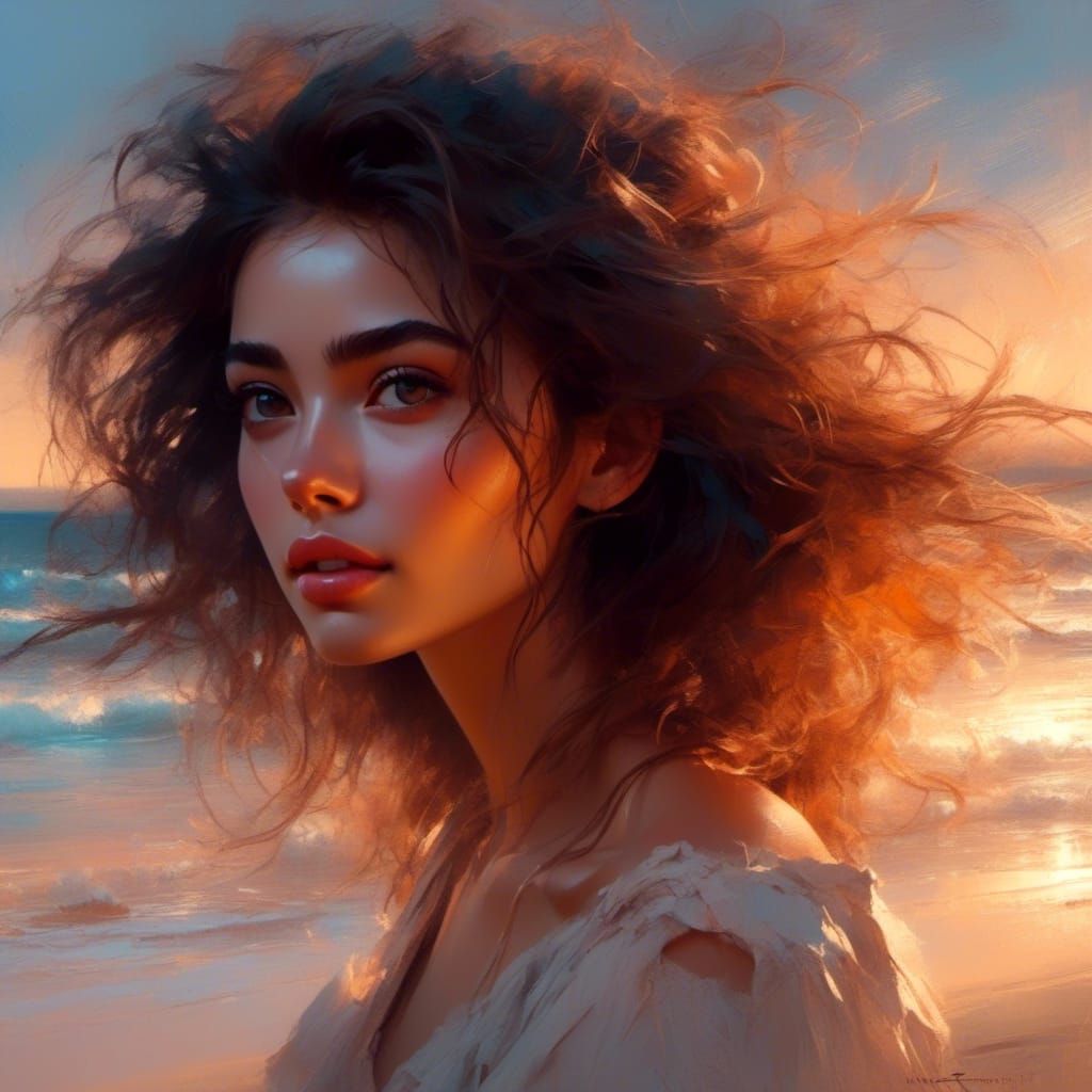 Ethereal Woman Portrait with Painterly Brushstrokes