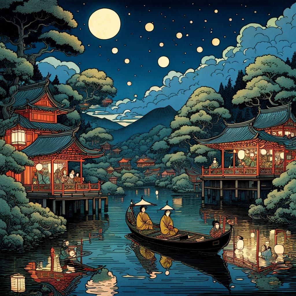 Midsummer NIGHT rituals, ASIA, Floating Lanterns, folk art i...