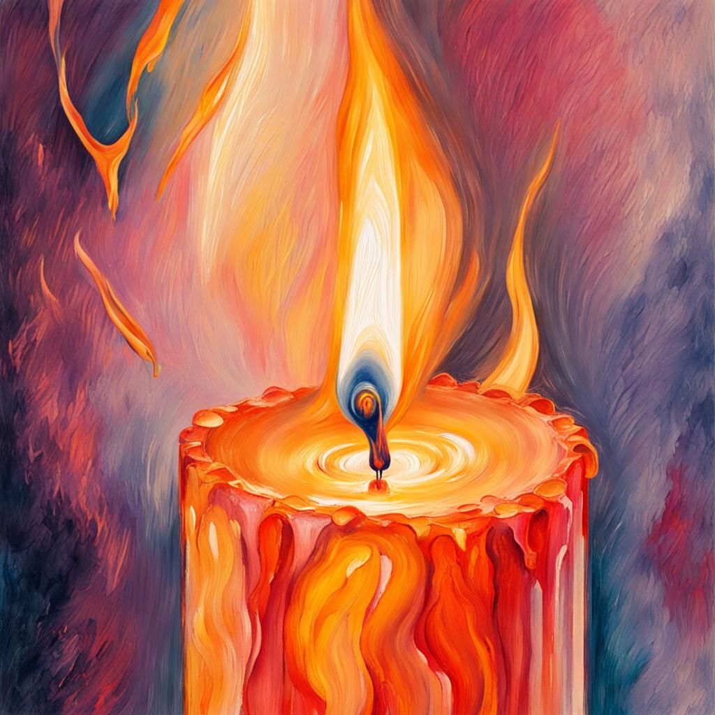 Candle Wick and Flame in Gouache Watercolor Style
