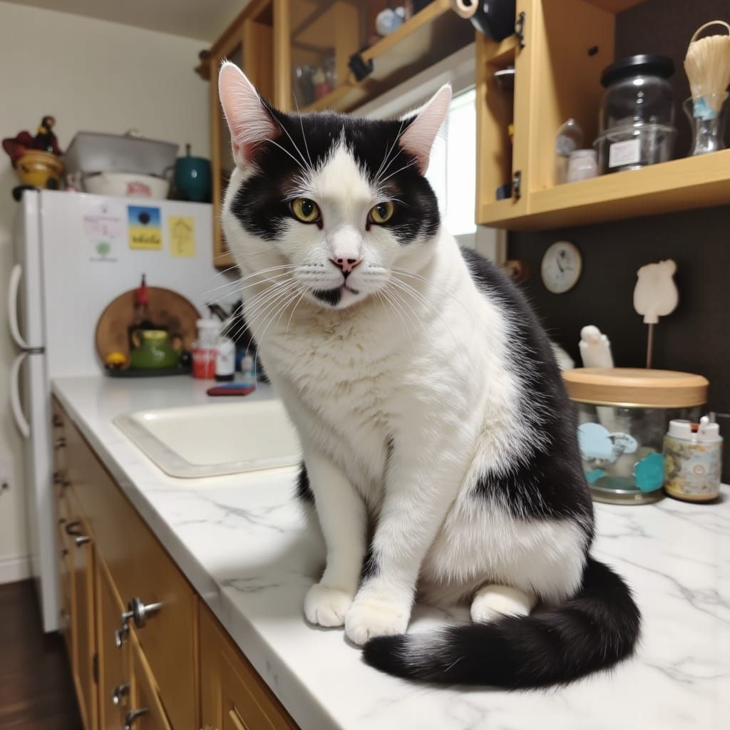 Whimsical Feline Encounter in Hyper Realistic Style