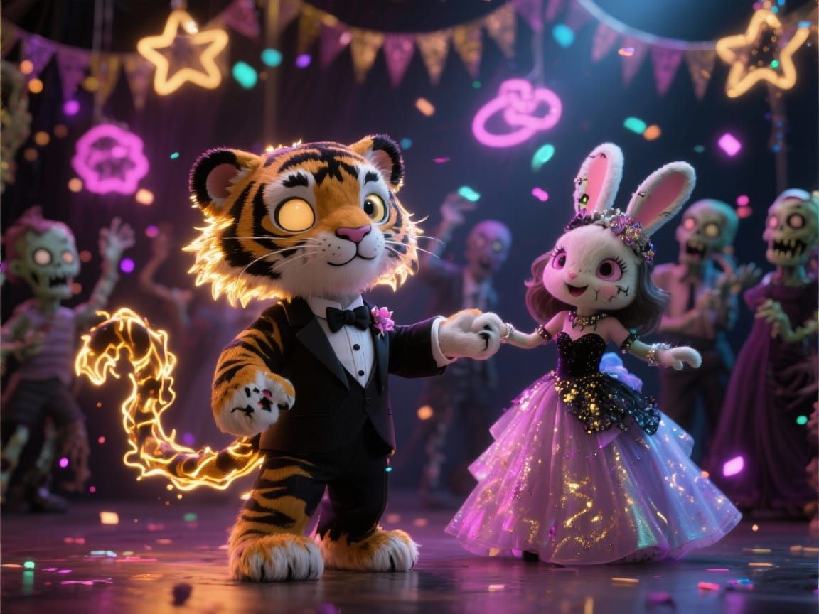 Cute Zombie Animals Celebrate Spooky Prom