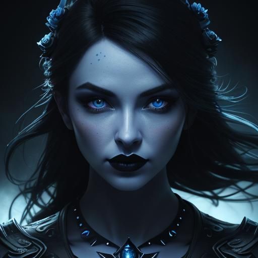 Black and Blue Gemstone Portrait in Dreamlike Style