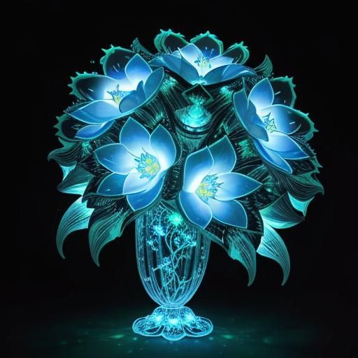 Bioluminescent Fractal Plants in Galactic Night Sky