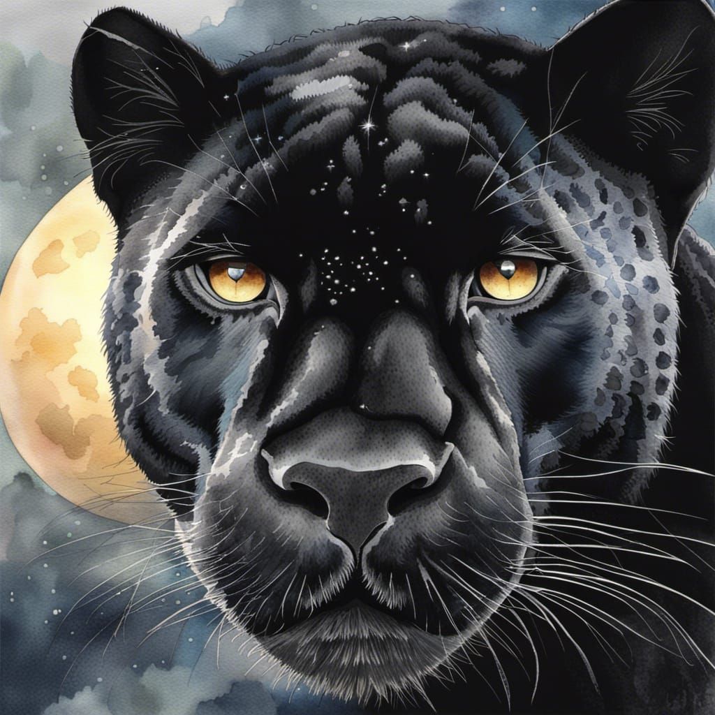 Majestic Black Panther Watercolor Portrait