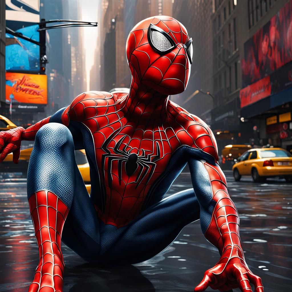 Hyperrealistic Spiderman in New York Splash Art