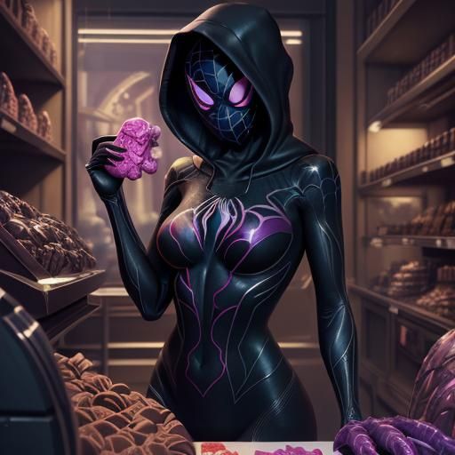 Spider-Gwen Venom Symbiote in Candy Shop