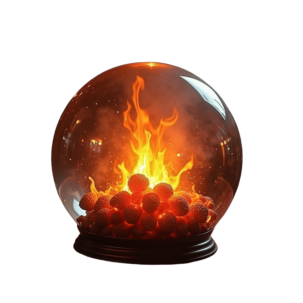 Mystical Fireball Illuminates Fortune Teller in Dark Room