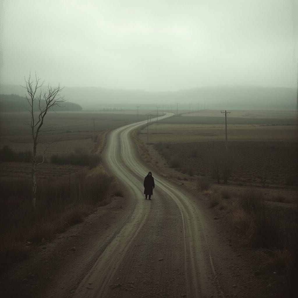 Desolate Rural Landscape in Earthy Tones