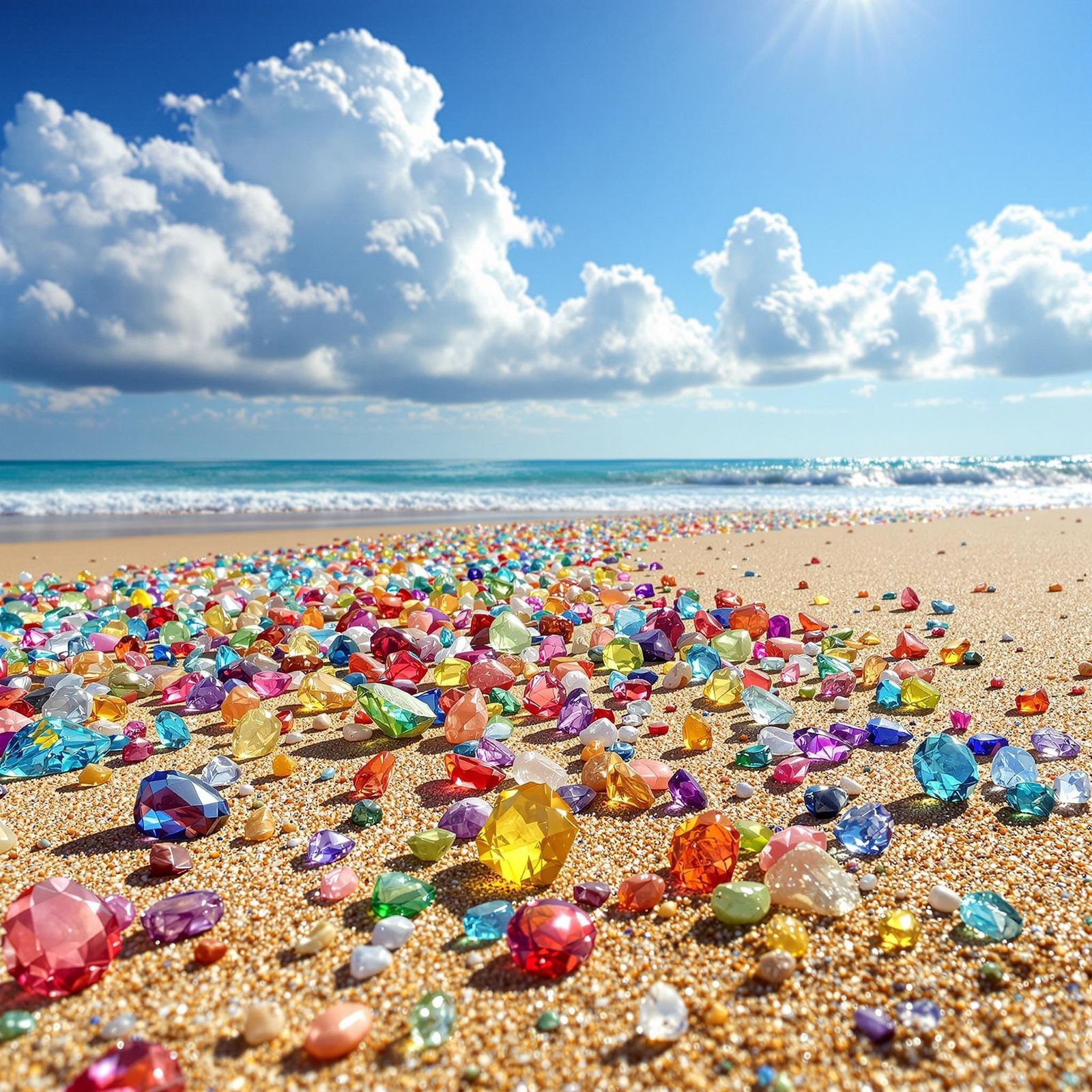 A beach of gemstones