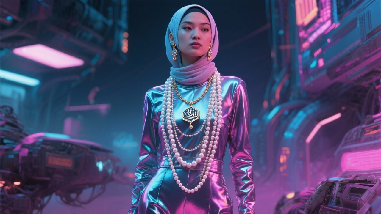 Futuristic Asian Woman with Pearl Body Chain