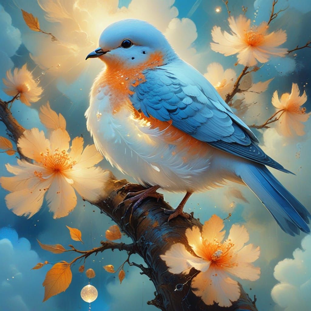 Surrealist Dove at Peace in a Soft Cloudscape