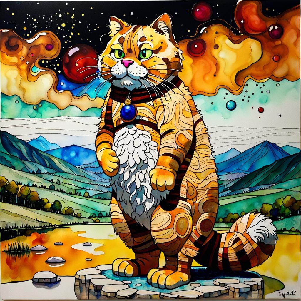 Garfield Standing: Alcohol Ink Klimt-Inspired Art