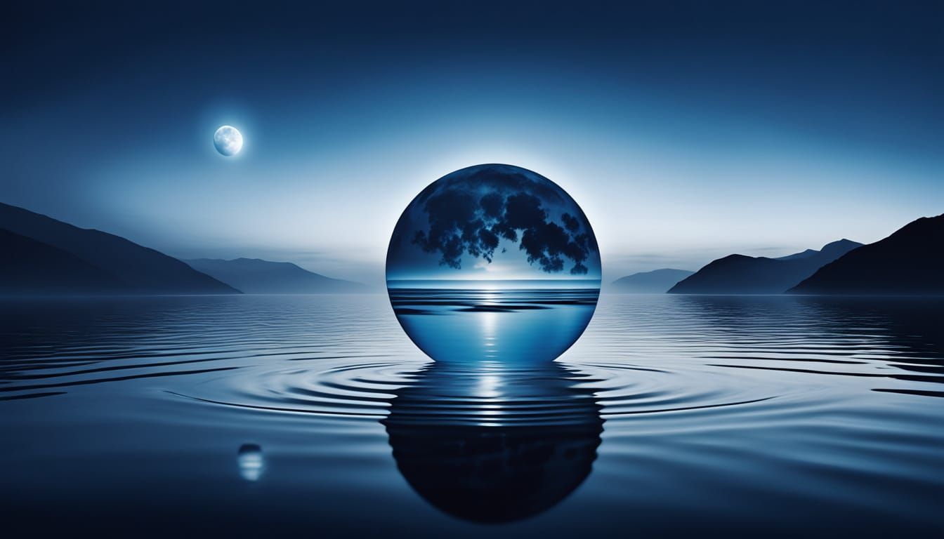 Blue Moon Rests on Calm Ocean Surface
